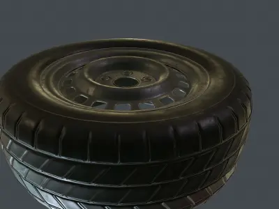 Rubber Tire With Rim PBR Game Ready Low-poly 3D model
