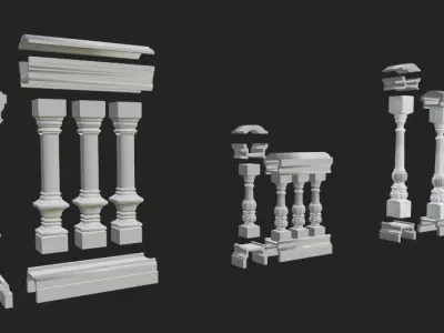 Balusters 3D set of wooden railings 3D model