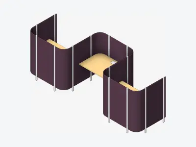 Office Pod - Workspace - Officetec - Side To Side - Three Bay Low-poly 3D model