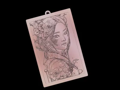 JAPANES ART KEYCHAIN - ORIENTAL WOMAN Free 3D print model
