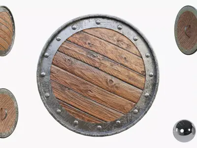Medival Round Wooden Shield Low-poly 3D model