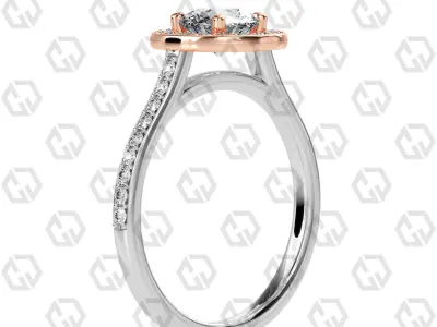 Ring 199 Round Shape Cathedral Halo pave set with Gems 3D print model