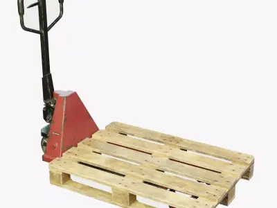 Worn-out hydraulic hand pallet truck PBR Low-poly 3D model