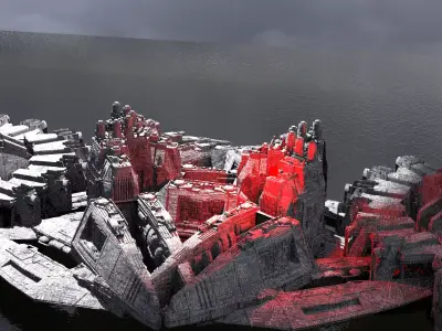 Sci-Fi dark Platforms Floating Kitbash 2 3D model