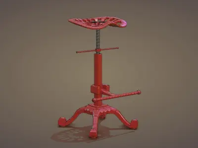 Industrial Steel Tractor Stool Low-poly 3D model