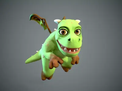 cartoon young dragon Low-poly 3D model