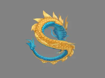 Cartoon little golden dragon Low-poly 3D model