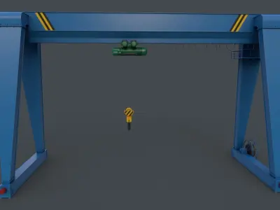 PBR Single Girder Gantry Crane V2 - Blue Light Low-poly 3D model