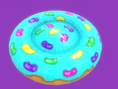 Stylized Blue Donut Pet Bed-Cartoon 3 D model-Dogs and Cats Free 3D model