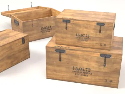 Wooden storage box Low-poly 3D model