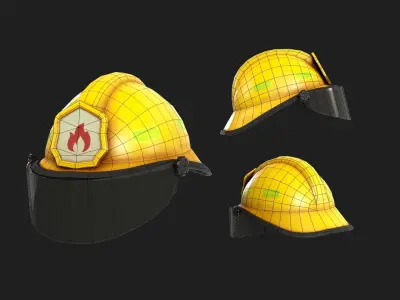 Firefighter Helmet Yellow Stylized Low-poly 3D model