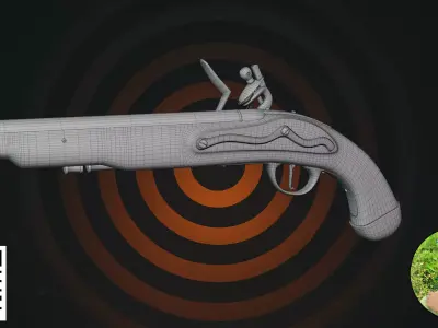 Antique Flintlock Duel Pistol 3D model