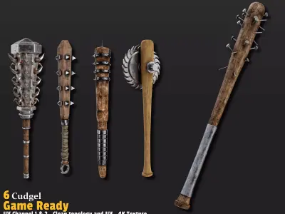 6 Medieval Cudgel Game Ready Low-poly 3D model