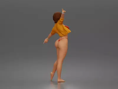 Woman dances wearing crop top jacket bottoms barefoot 3D print model