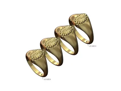 Ribbed artdeco rosette signet ring US sizes 6to9 3D print model