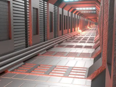 Sci-Fi Passageway for Games or Animation Low-poly 3D model