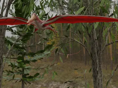 Pterodactylus dragon flying in forest Low-poly 3D model