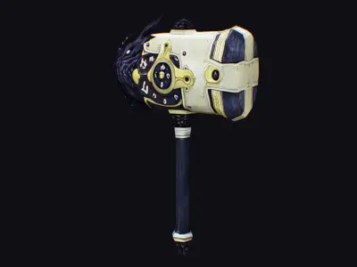 Hammer Mace Maul Bludgeon Mallet Sledgehammer Melee Lizard Head Low-poly 3D model