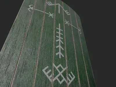 Slavic square wooden shield-painted green with pagan symbol Low-poly 3D model