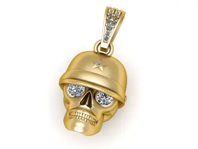 Golden Skull with Military Helmet and Diamond Eyes Pendant 3D print model