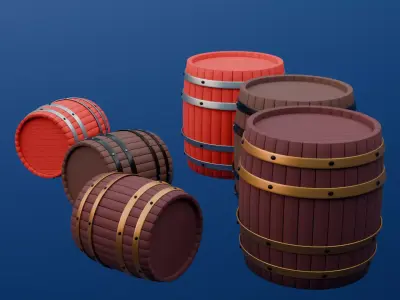  Wooden Barrel Set Low Poly 3D  3D model