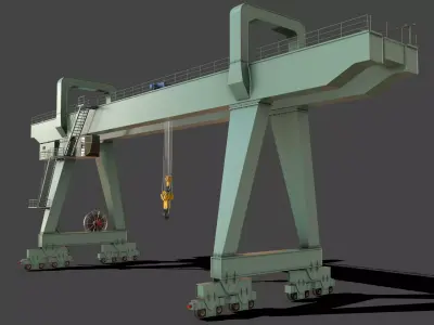 PBR Double Girder Gantry Crane V2 - Green Light Low-poly 3D model