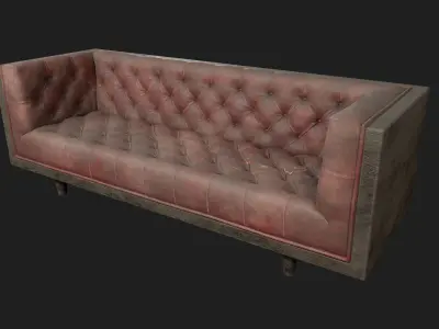 Baughman Style Walnut Encased sofa Low-poly 3D model
