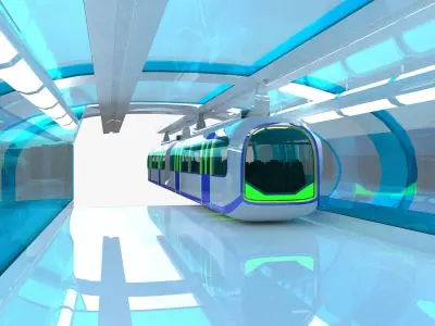 Monorail stations with train 3D Model Pack