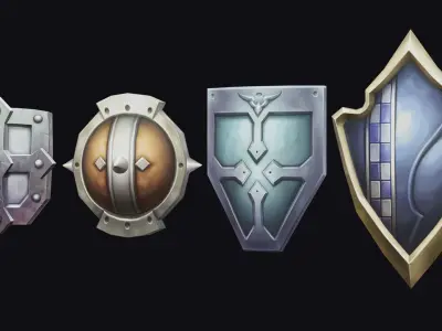 Shield Armor Defense Weapon Cartoon Medieval Melee Board Low-poly 3D model