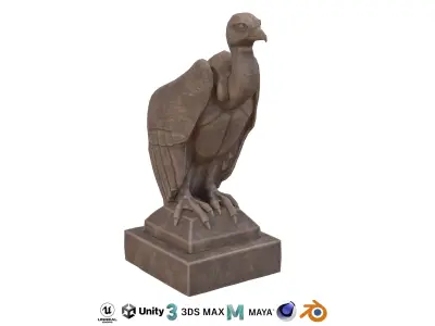 Vulture wood statue Low-poly 3D model