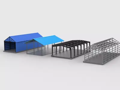  Industrial Metal Hangar set  3D model