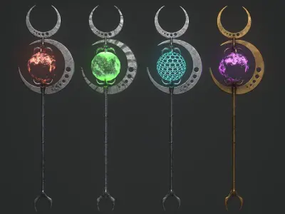 Staff sword with flame Low-poly 3D model