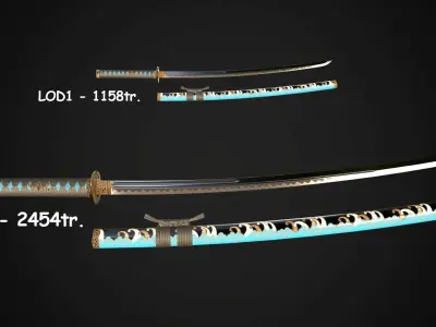 Set of japanese swords 01 3D Model Collection