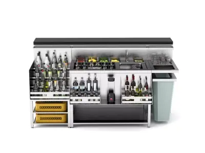Professional Commercial Bar Workstation Stainless Steel PBR 3D model