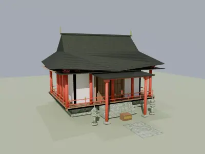 Japanese Buddhist Temple Hondo Low Poly 3D Model  Low-poly 3D model