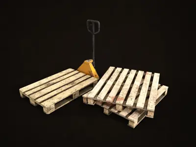 Pallet Jack with Pallets Low-poly 3D model