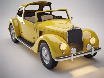 Yellow vintage car with open doors Free low-poly 3D model