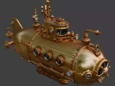 Steampunk Mini Submarine 3D Model Low-poly 3D model