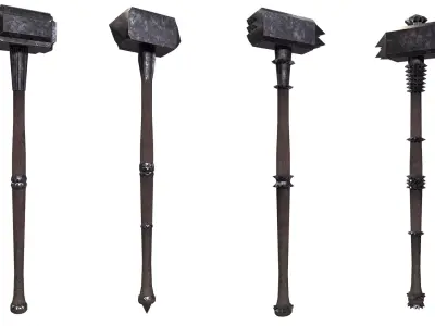 Modular Melee Hammer Pack Low Poly Procedural Weapon Parts Pack Low-poly 3D model