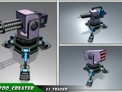 Lowpoly Mobile Turret Pack 3D Model