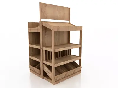 Shelf 3D model 1 wooden display stand with shelves 3D model