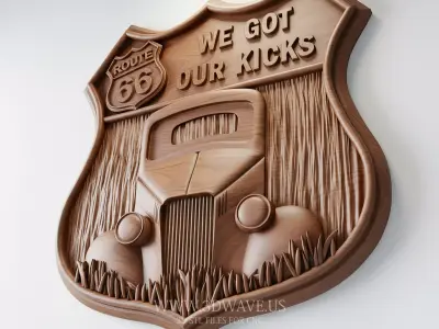 Route 66 Sign CNC - Vintage Car Plaque STL - 3D Garage Sign  3D model