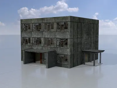 Old military barrack version 1 ruin 4 Low-poly 3D model