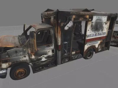 Wrecked Ambulance Vehicle - Post-Apocalyptic PBR Game Ready Low-poly 3D model