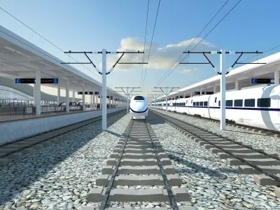 High-Speed Railway Station  Low-poly 3D model