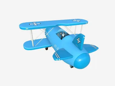 Airplane Cartoon A03 Blue - Classic Aircraft Low-poly 3D model