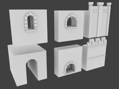 6 Castle Walls Pack Free low-poly 3D model