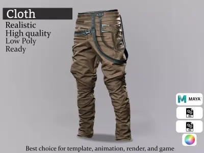 Brown Tactical Pants with Straps - Game-Ready 3D Clothing Low-poly 3D model
