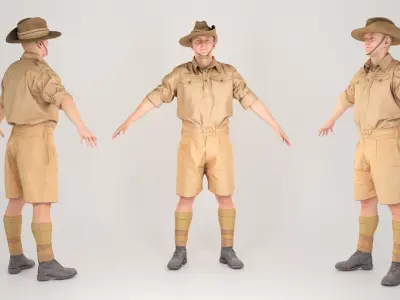 Character of WW 2 Australian soldier in A-pose 149 Low-poly 3D model