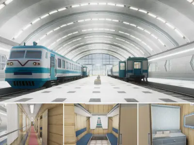 Train Stations Pack - 4 Scenes Low-poly 3D model